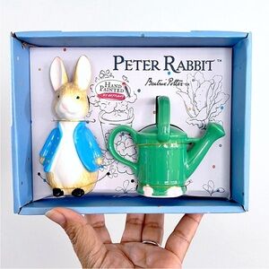 Peter Rabbit Ceramic Rabbit and Watering Can Salt and Pepper Shakers